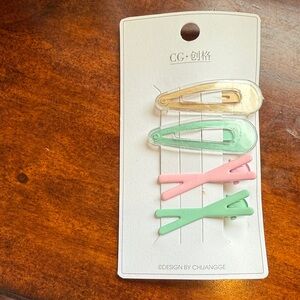 Kids Hair Clip Trio - Cream, Green, Pink